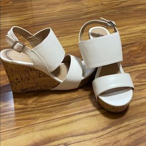 Apt. 9 White Strap Cork Wedges. New condition!
